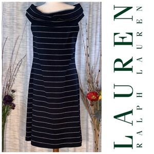 Lauren by Ralph Lauren black with metallic stripes sleevesless dress.